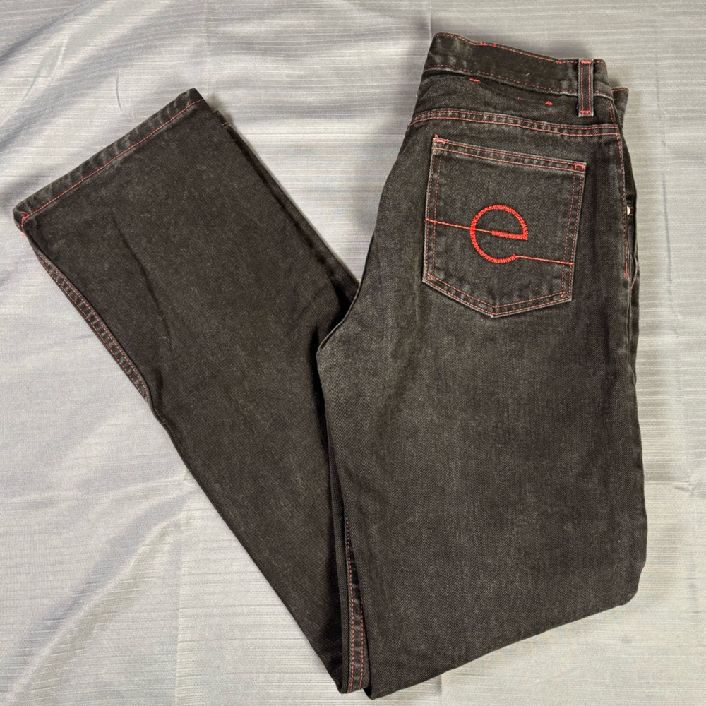 Ecko Unlimited Black Straight Leg Jeans with Red Stitching